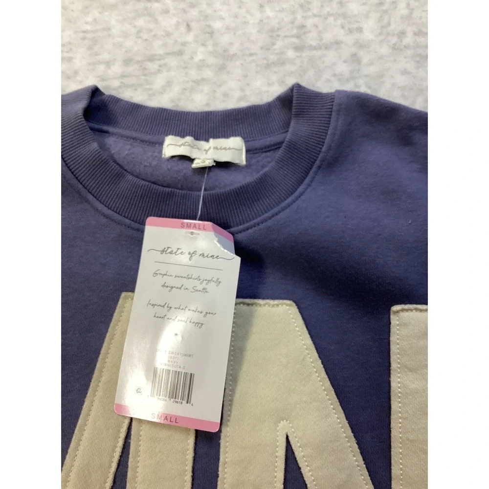State of Mine Minnesota MN Crewneck Sweatshirt Navy Blue Small‎ NWT 16771